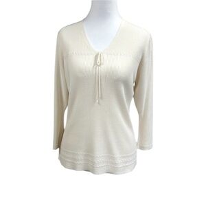 Valerie Separates Y2K Ribbed Eyelet Knit Blouse Sz XL Cream